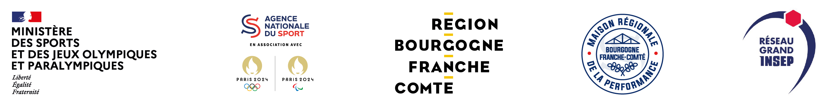 logos des partenaires du Creps Bourgogne Franche-Comté - Ministère - Jeux Olympiques 2024 de Paris - Agence Nationale du Sport - MRP
